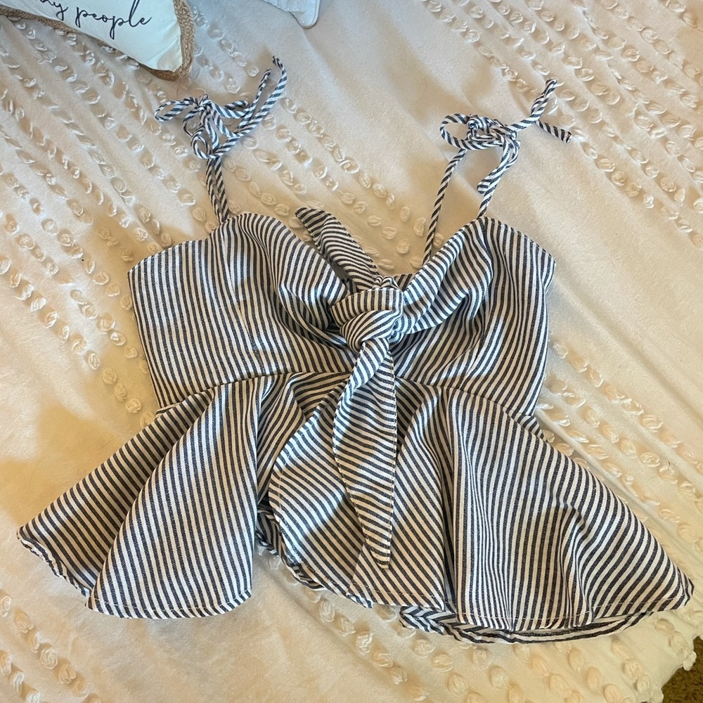 White and blue striped crop top